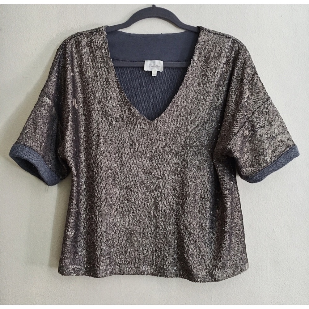 Anthropologie Deletta Gold Sequin Top